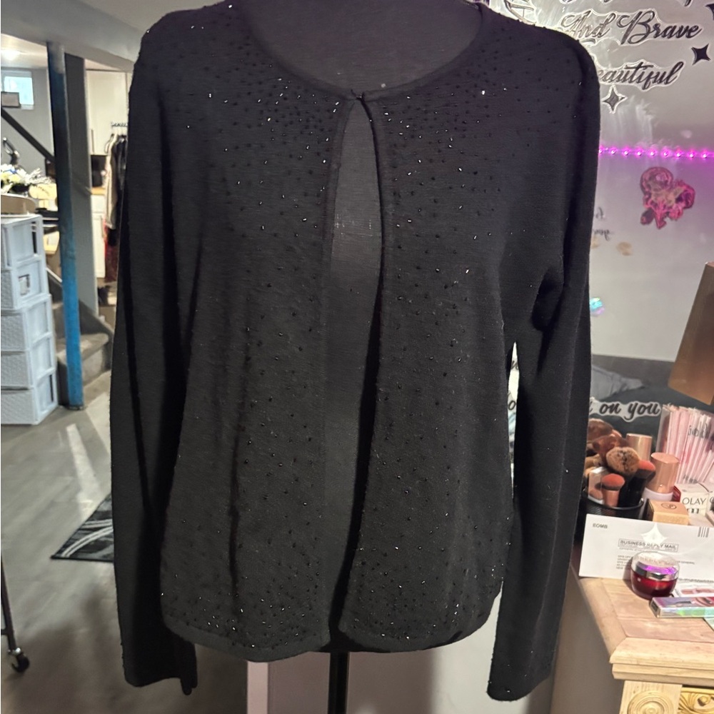 NWOT Nine & Co Black Cardigan with Subtle Sparkle large